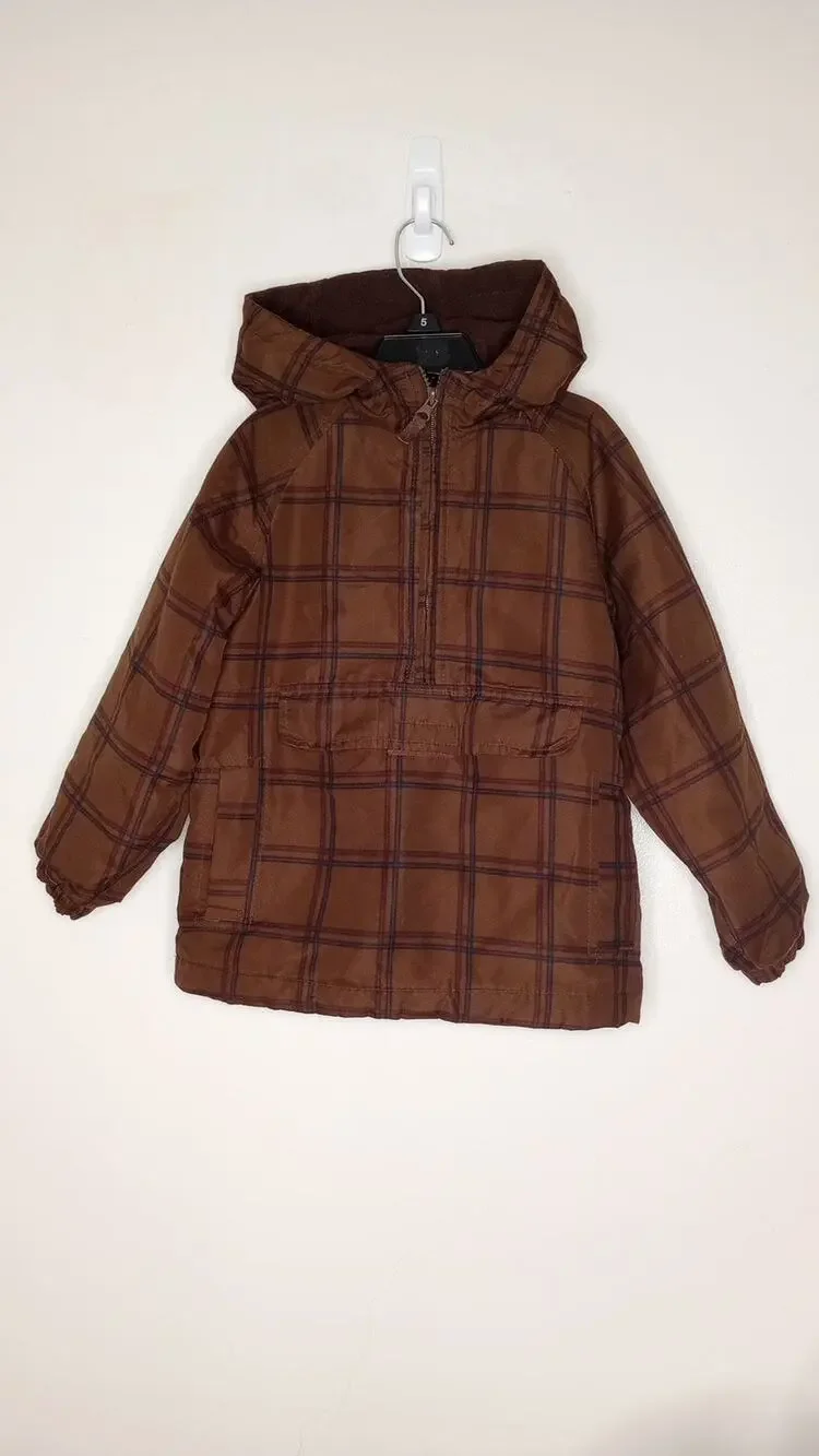 Oshkosh b'gosh Brown Plaid Hooded Fall Pullover Jacket